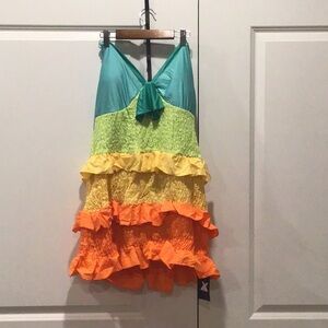NWT Tiered Ruffle One-Piece Swimsuit in Teal, Lime, Yellow & Orange